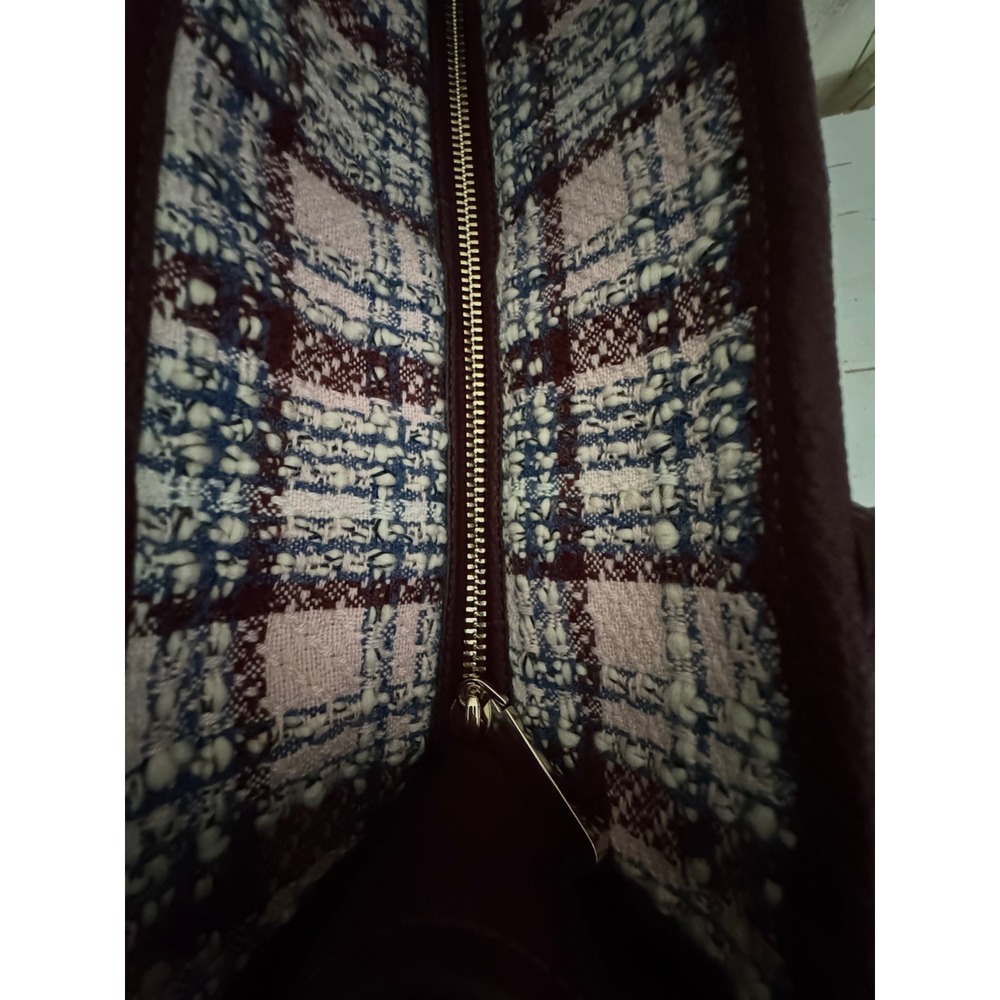 Kate Spade Plaid Burgundy Blue White Tweed Tote Shoulder Bag NWOT - Picture 15 of 16